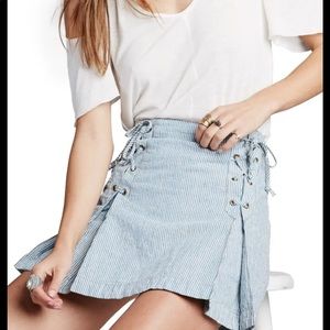 Free People Railroad Stripe Tie Pleat Mini Skirt 6